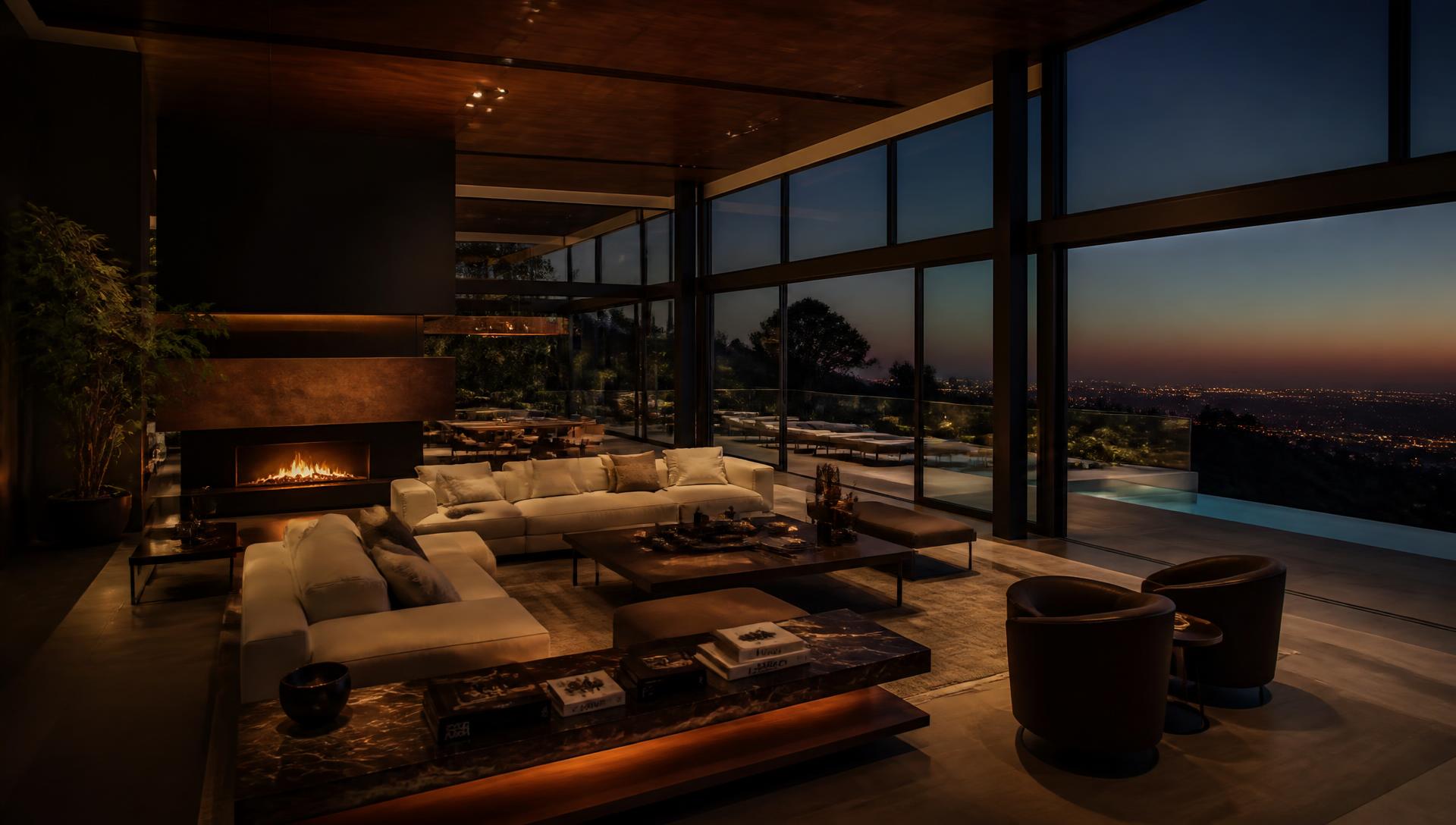 Cinematic interior of a modern luxury home at dusk